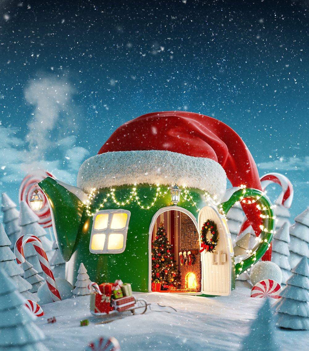 Cartoon Christmas House  Background Festival Backdrops IBD-19258