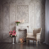 Flower Chair Background of the Indoor Fireplace of the Castle Portrait Photography Backdrop IBD-20025