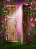 Fairytale Vintage Wood Door Rose FLower Backdrop IBD-246776