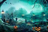 Spooky Halloween Graveyard With Pumpkin Backdrop IBD-246840