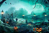 Spooky Halloween Graveyard With Pumpkin Backdrop IBD-246840