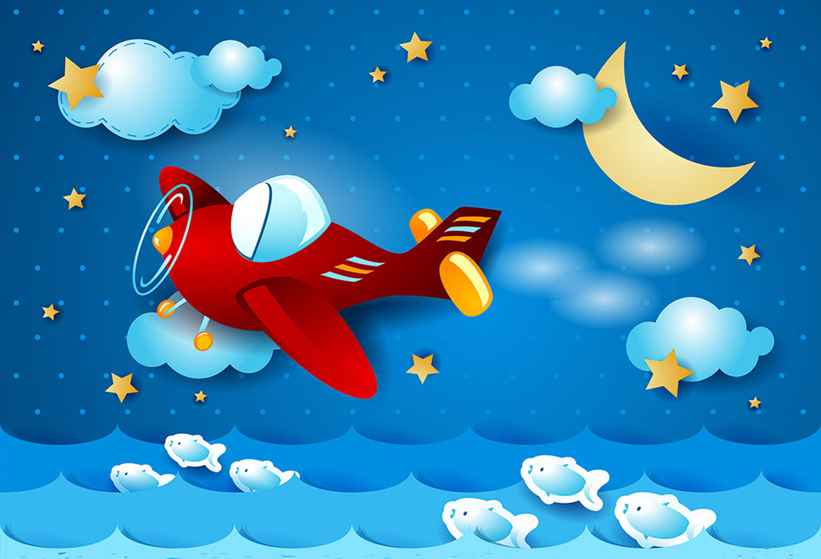 Baby Fairy Tale Bedroom Moon Star Cloud Backdrop IBD-246942 size:7x5