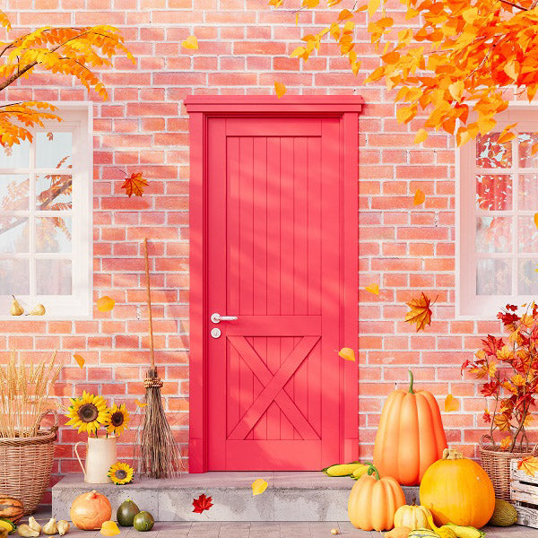 Thanksgiving Decored Brick Wall Door Photography Backdrops IBD-246943 size:10x10