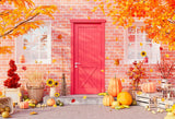 Thanksgiving Decored Brick Wall Door Photography Backdrops IBD-246943 size:7x5
