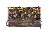 Christmas Light String Against Brown Wood Wall Backdrop IBD-246946