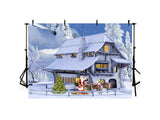 Christmas House Santa Sled Snow Ground Backdrop IBD-246947
