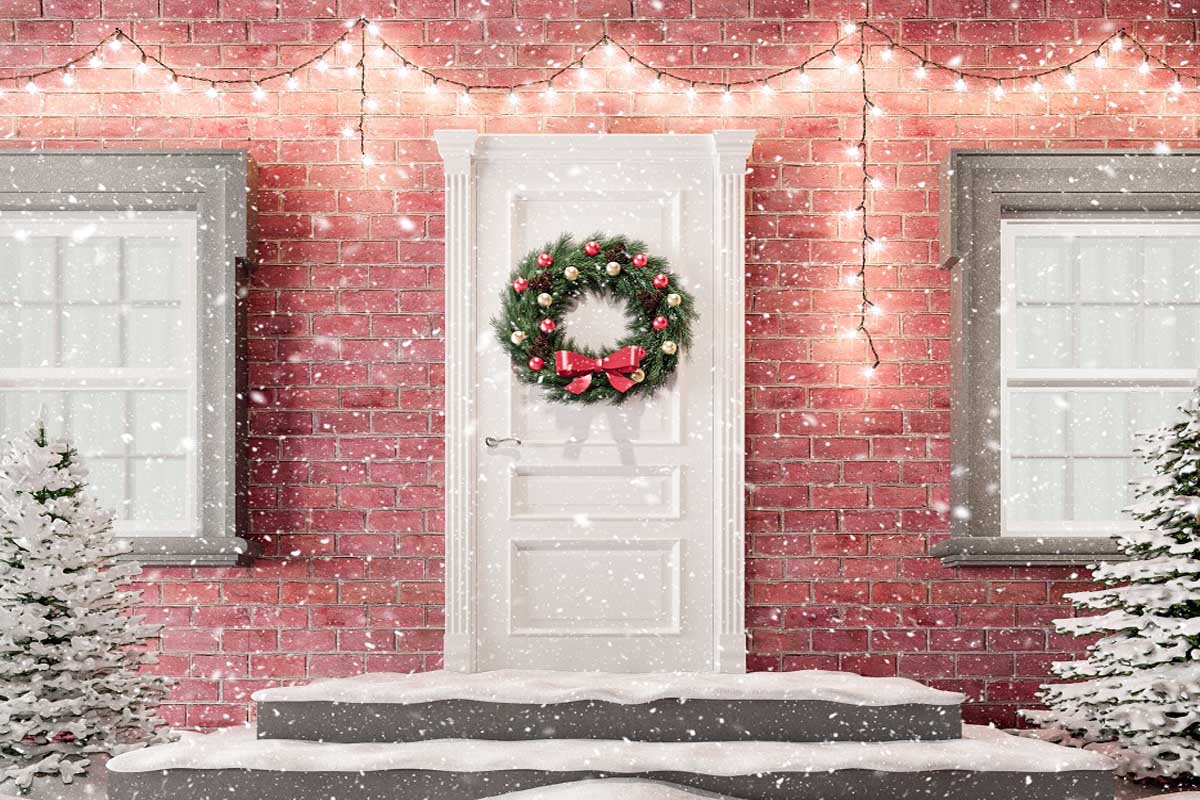 Christmas Tree And Wreath Decored Door Backdrop IBD-246952 size; 1.*6.5