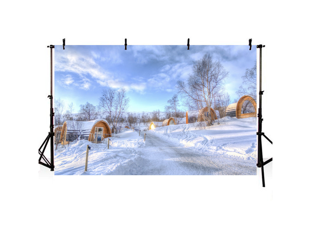 Christmas Fairy Tale Country House Covered Snow Backdrop IBD-246954