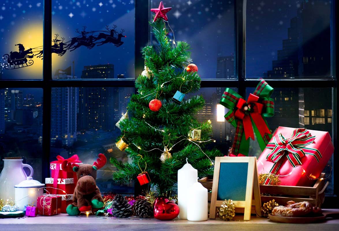 Christmas Interior Decoration Snata Christmas Tree Backdrop IBD-246962 size: 7x5