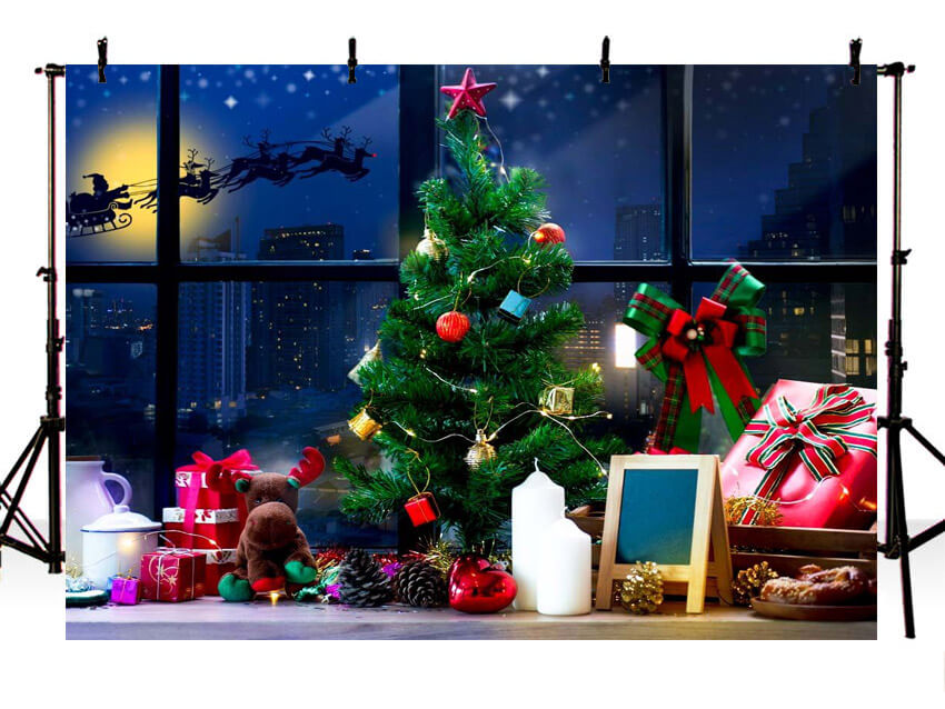 Christmas Interior Decoration Fireplace Christmas Tree Backdrop IBD-246960
