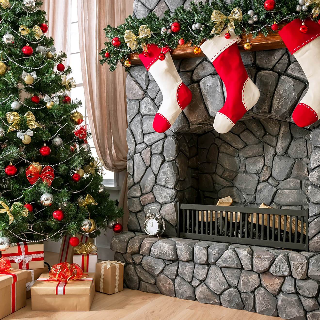 Christmas Decorated Backdrops Merry Christmas Background Photography Backdrops IBD-H19179 - iBACKDROP