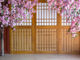 Literary Fresh Photo Style Background Japanese Style Door Flower Backdrops IBD-20030 - iBACKDROP-Door Backdrops, flower backdrop, flower backdrops, Japanese Style, Portrait Photo Backdrop, Portrait Photography backdrops, wood backdrop, Wood Backdrops