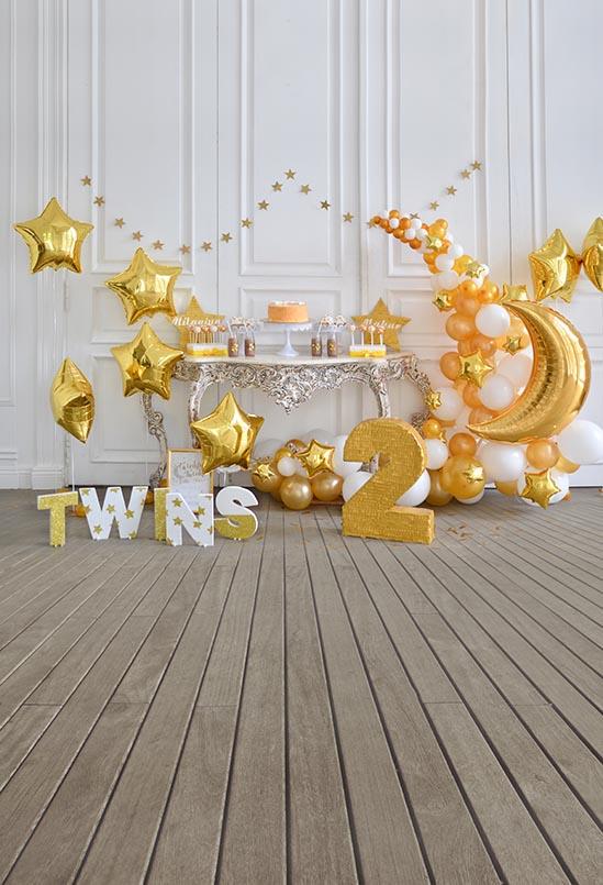 Birthday Background Golden Backdrops Two Years Old Backdrop S-3189