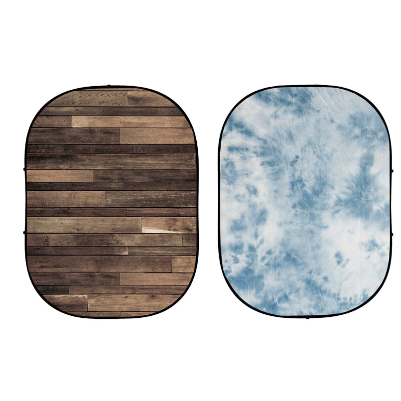 Double-sided Wood/Abstract Collapsible Backdrop 5'W(1.5m)x6.5'H(2.0m) IBD-ZA03