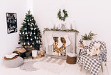 Warm Decorated House Backdrop for Christmas Photography IBD-24164 - iBACKDROP-chr, chri, chris, christ, christm, Christmas Backdrops, Christmas Background, christmas tree, New Arrivals, party backdrop, photography backdrops, white