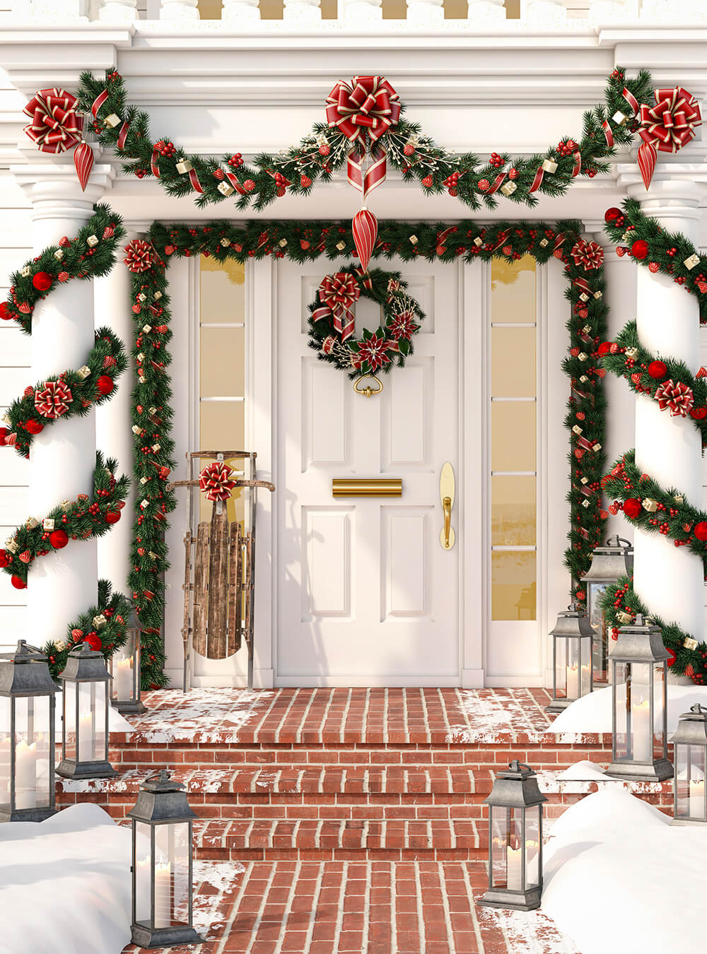 Villa Door Decor Christmas Tree Photo Backdrops IBD-24217