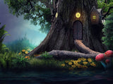 Animated Movie Background Tree House Landscape Backdrop by the Lake for Kids IBD-20002 - iBACKDROP-Baby Kid Backdrops, Beautiful Backdrops, Cartoon Fairytale Backdrops, Landscape Backdrop, Tree House Background