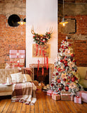 Antler Sofa Christmas Tree Background Christmas Backdrops IBD-19211 - iBACKDROP-chri, chris, christ, christm, Christmas Backdrop, Christmas Backdrops, Christmas Tree Backdrop, For Photography Diy Christmas Backdrop, Red Backdrop
