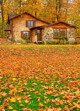 Autumn Maple Leaf House Background Photography Backdrops IBD-19360 - iBACKDROP-autumn backdrops for photography, fall backdrop, fall backdrops, festival backdrops, scenic backdrops, season backdrops, sky backdrops