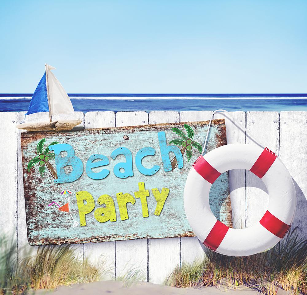 Beach party background Children Photography Backdrops IBD-19334 - iBACKDROP-Baby Kid Backdrops, Beautiful Backdrops, Cartoon Fairytale Backdrops, Green Backdrop, Jungle Backdrop, Tree Backdrops