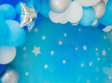Blue Balloon Star Point Blue Background Birthday Party Photo Backdrop IBD-19859