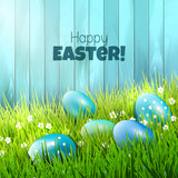 Blue Easter Eggs Against Blue Wood Wall Backdrop Photography IBD-24545