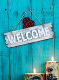 Blue Welcome Wooden Board Tree Lights Decoration Background Holiday Backdrop IBD-20111