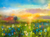 Brilliant Sky Spring Flowers Blooming Background Painting Field Photography Backdrops IBD-20057