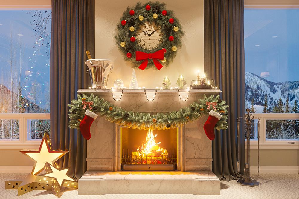 Burning Furnace of Christmas Decorations Festival Backdrops IBD-19395