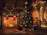 Cartoon Christmas Tree Stove Under the Secret Background IBD-19417