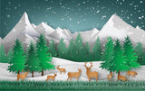 Cartoon Paper-cut Snow Mountain Elk Christmas Backdrops IBD-19209
