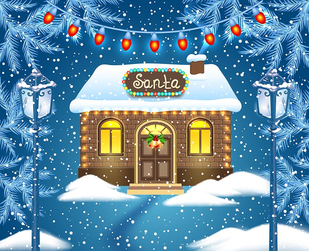 Cartoon Snowhouse Christmas Photography Backdrops IBD-19387 - iBACKDROP