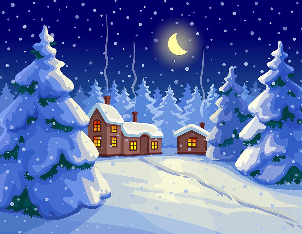Cartoon lit Christmas Room snowhouse Background IBD-19406
