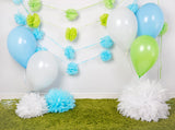 Children's Birthday Party Background Balloon Paper Flower Backdrop for Portrait Photography IBD-19853 - iBACKDROP-Baby Kid Backdrops, backdrop for party, Beautiful Backdrops, birthday backdrop, Birthday Backdrops, birthday party backdrops, Birthday Party Background, Blue Balloon Backdrop, Figure Photography backdrop, For Photography, happy birthday backdrop, party backdrop, Photo Background