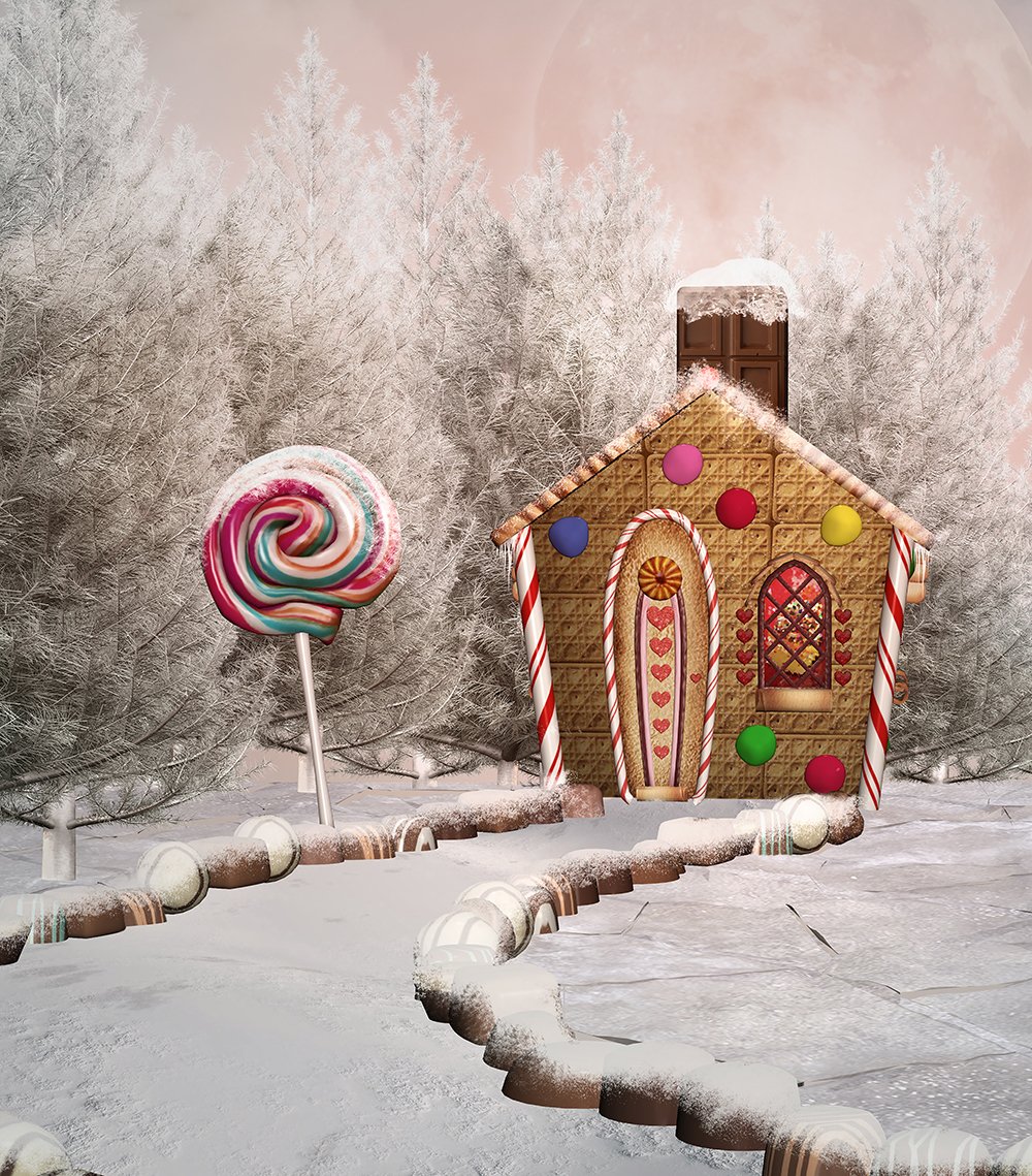 Christmas Cabin and Lollipops for Children Christams Backdrops IBD-19233