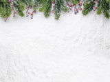 White Christmas Snow Decorated by Grand Fir Backdrop Photo Background Backdrops Cloth IBD-24129 - iBACKDROP-chri, chris, christ, christm, Christmas Backdrop, Christmas Backdrops, For Photography Diy Christmas Backdrop, New Arrivals, Snowy Background