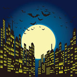 City Moon Bat Background Late Night Cartoon Backdrop Photo for Children IBD-19714