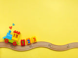 Cute Cartoon Background Children's Toy Train Yellow Photography Backdrop IBD-19848 - iBACKDROP-Baby Kid Backdrops, backdrop for party, Beautiful Backdrops, Cartoon backdrop, Cartoon Fairytale Backdrop, Figure Photography backdrop, For Photography, party backdrop, Photo Background, Toy Train, Yellow Photography Backdrop
