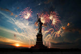 Dawn's American Statue of Liberty Fireworks Background be Customized to Add Text Photo Backdrop IBD-19744