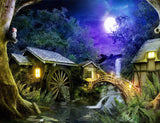 Fairytale Forest Wood Cottage Moon Night Backdrop For Photography IBD-24605