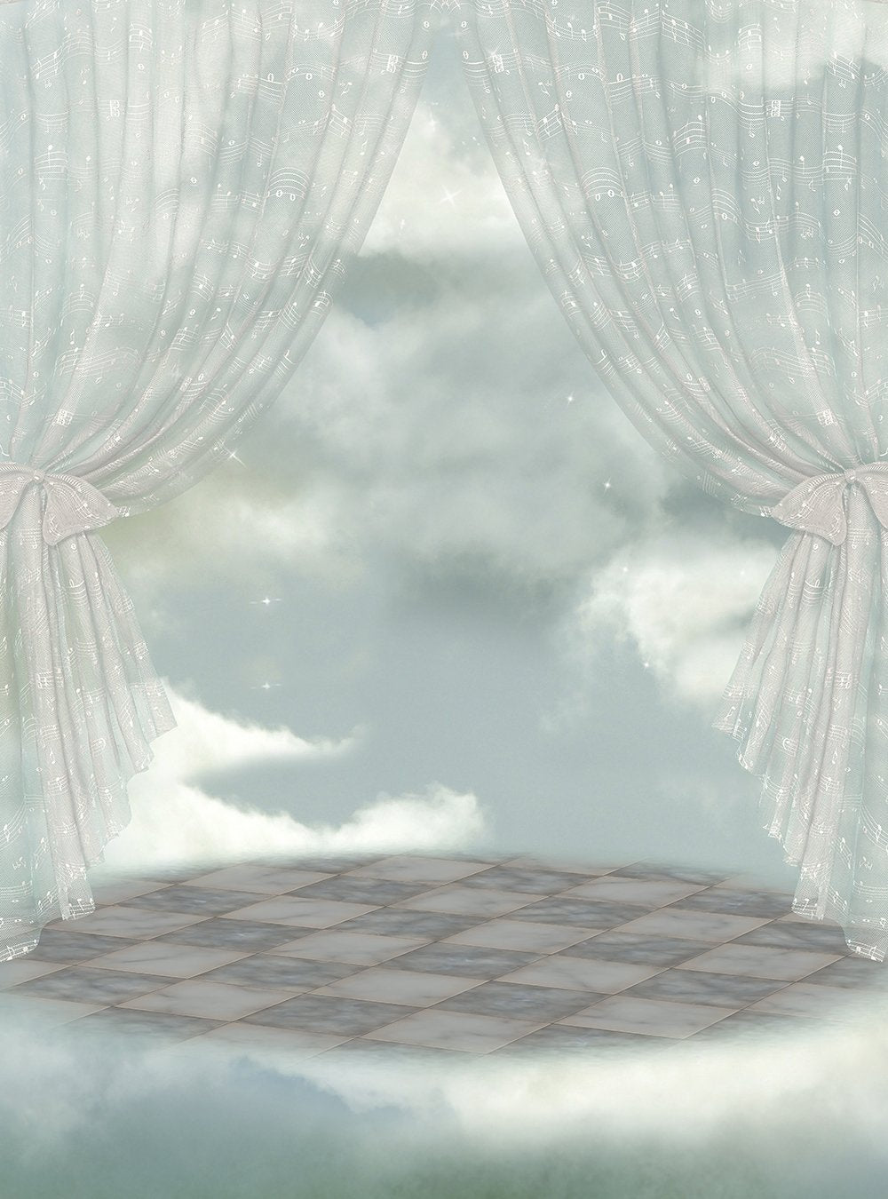 Fantasy Landscape Photo Background in the Sky with Stage and Curtains for Photo IBD-19988 - iBACKDROP-backdrop photography, For Photography, Photography Background, Portrait Photography backdrops, scenic backdrops, Scenic Background, Sky with Stage and Curtains