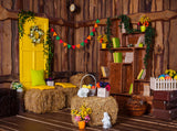 Festival Background Cartoon Easter Farm Hut Haystack Backdrop for Photography IBD-19922