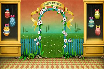 Festival Fairy Tale Style Easter Garden Gate Background Portrait Backdrops IBD-19643