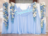 Flower Decorated Wedding Background Light Blue Fower Curtain Photography Backdrop IBD-20032