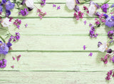Fresh Purple Flower Cyan Wooden Plank Background Portrait Photo Backdrop IBD-19918