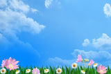 Fresh Blue Sky Grass Flower Background Photography Backdrops IBD-19357