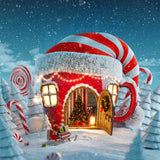 Fun Teapot House Candy House Christmas Photography Backdrops IBD-24210