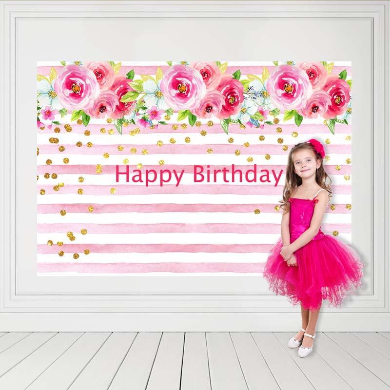 Birthday Party Backdrops Pink Backdrops Flowers Background G-132-1