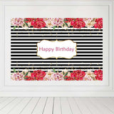 Birthday Party Backdrops Flowers Background Black And White Backdrop G-134-1