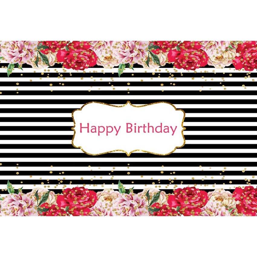 Birthday Party Backdrops Flowers Background Black And White Backdrop G-134